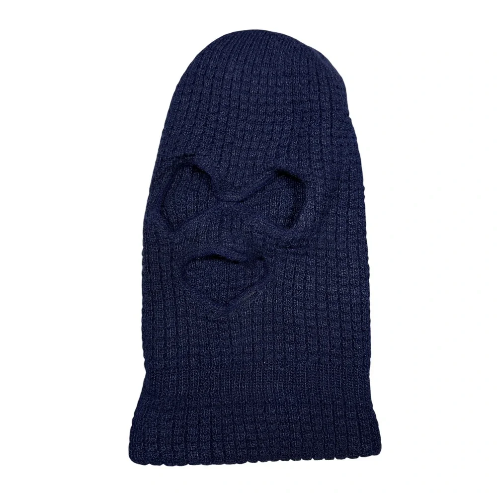 Vintage 80s Navy Blue Knit Balaclava 3 Hole Ski Mask Winter Beanie Hat Mens